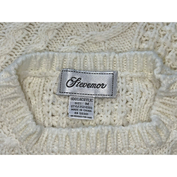VTG Stevemor Cable Knit Sweater Vest Cottage Cream 100% Acrylic Soft Warm - Sz M - Picture 3 of 5